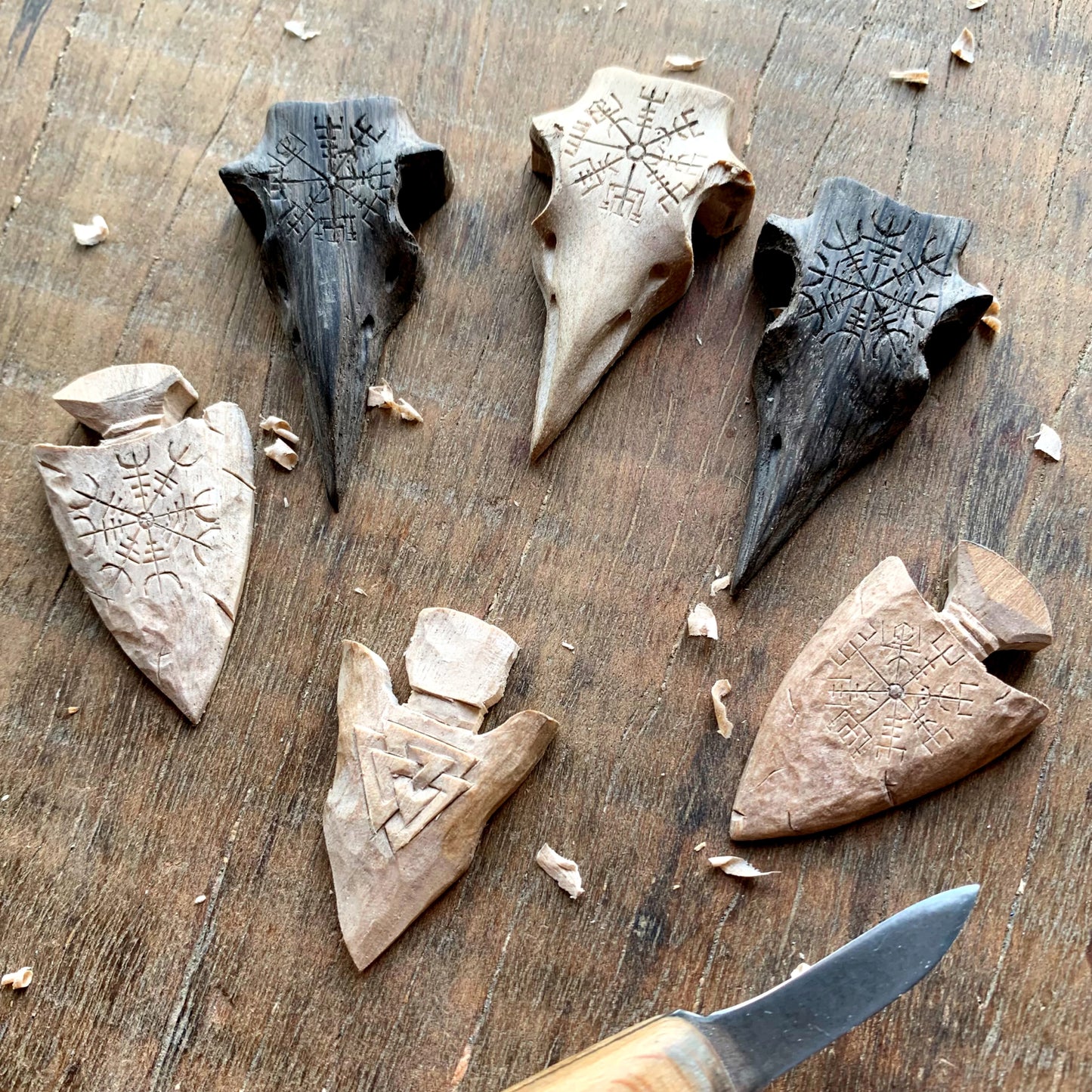 Raven’s Skull Aeigshjalmur Bog Oak Wood Pendant