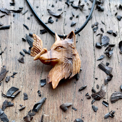 Wolf and Butterfly Pendant