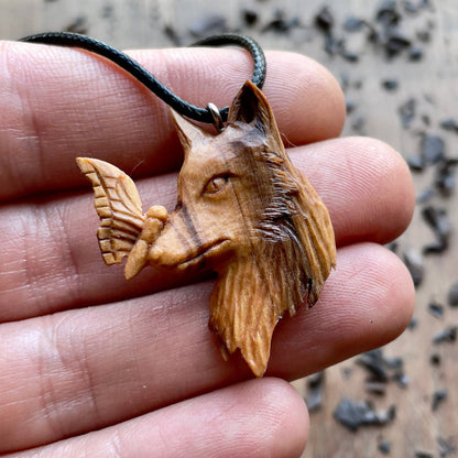 Wolf and Butterfly Pendant