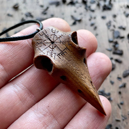 Raven Skull “Vegvísir” Pendant