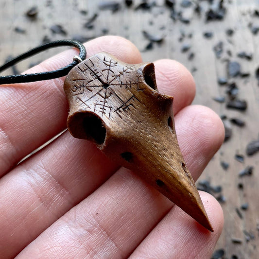 Raven Skull “Vegvísir” Pendant