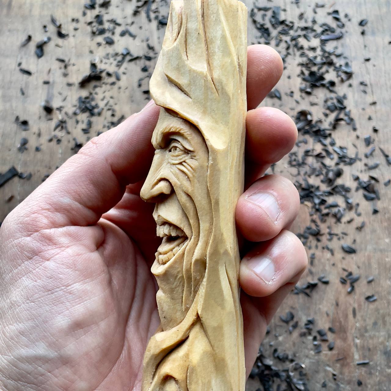 Happy Spirit Basswood Sculpture