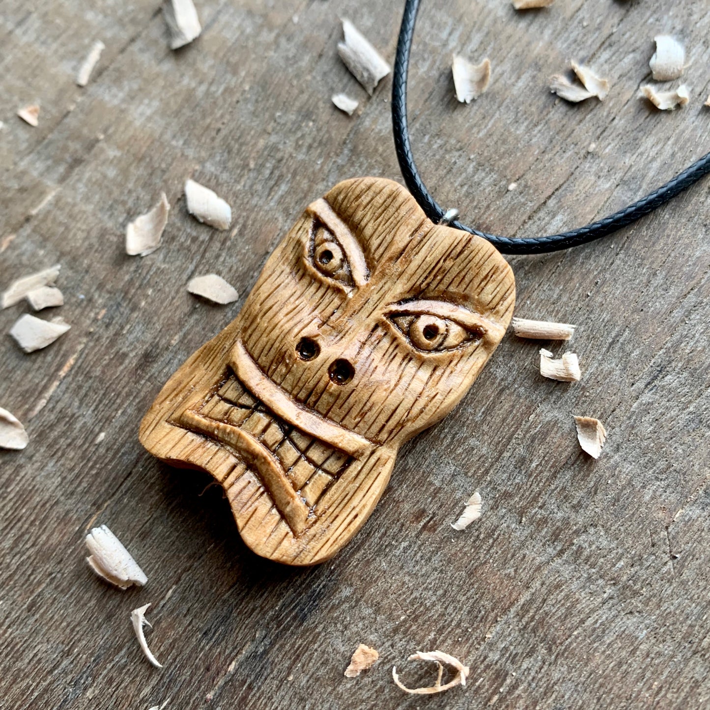 Tiki Tribal Mask Oak Wood Pendant