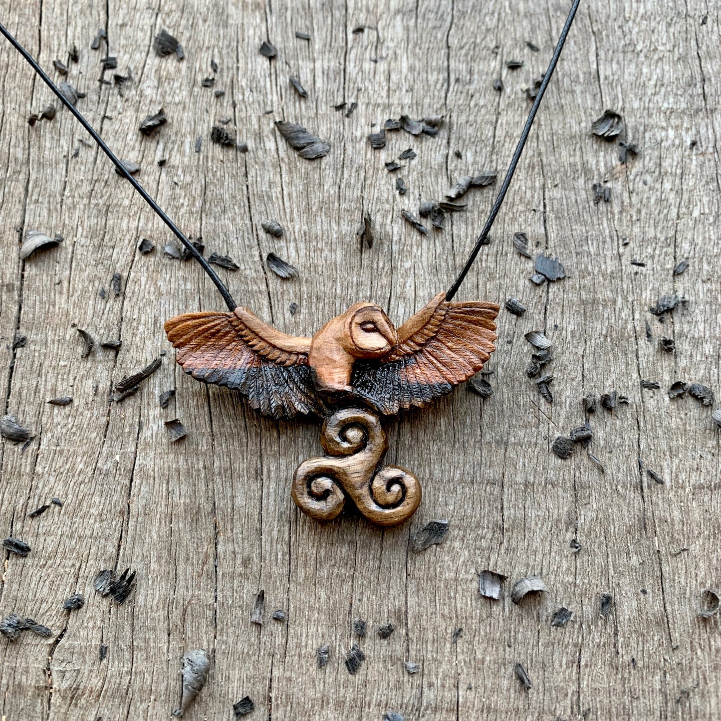 Celtic Barn Owl with Triskelion Pendant