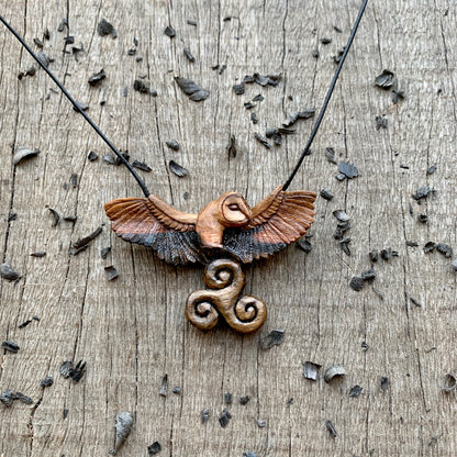 Celtic Barn Owl with Triskelion Pendant