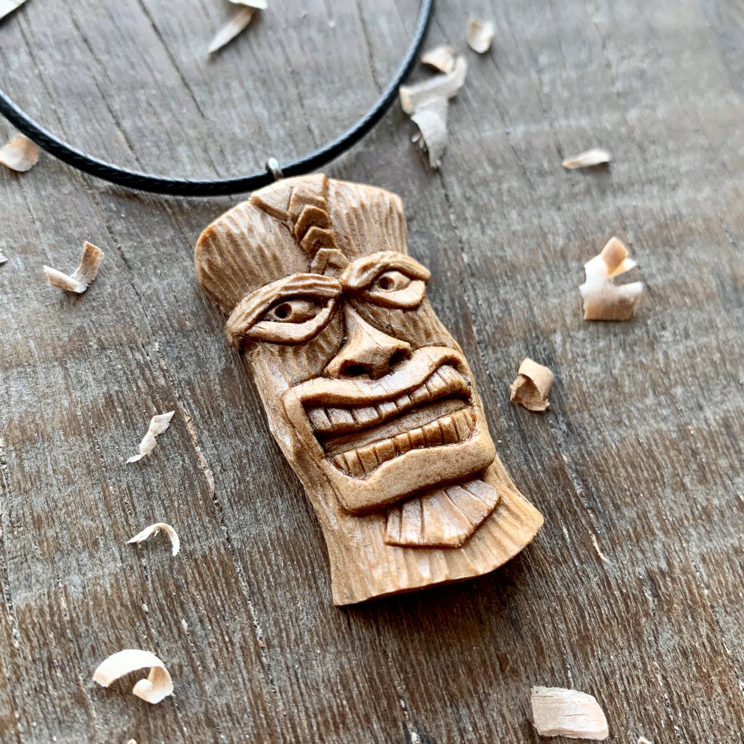 Tiki Mask Walnut Wood Pendant