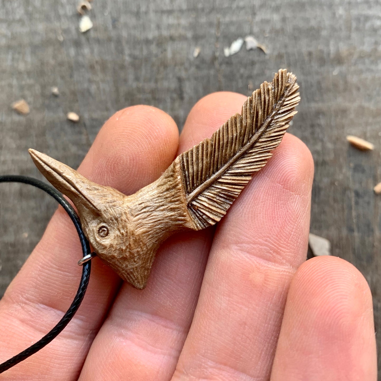 Woodpecker Head-Feather Pendant