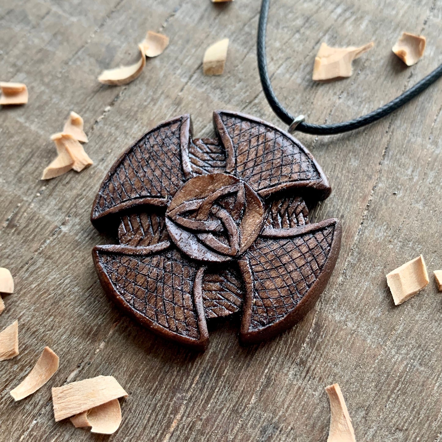 Celtic Cross Triquetra Walnut Wood Pendant