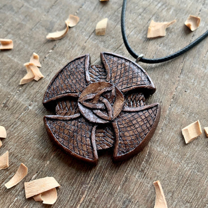 Celtic Cross Triquetra Walnut Wood Pendant