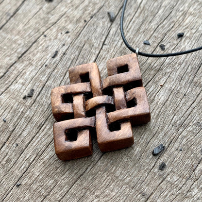 Hand Carved Endless Knot necklace, Celtic Wood Pendant