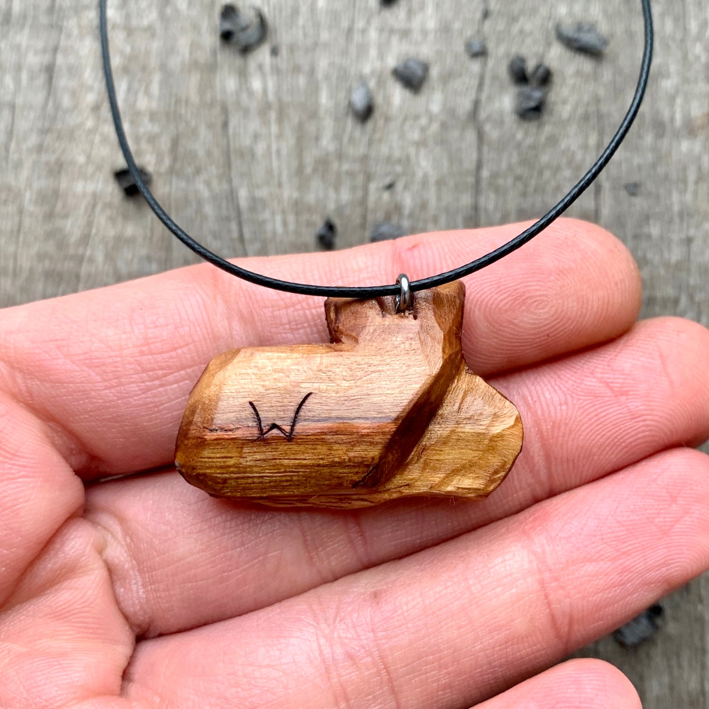 Two Lying Foxes Pendant, Plum Wood Necklace