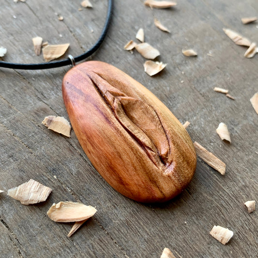 Vulva Plum Wood Pendant