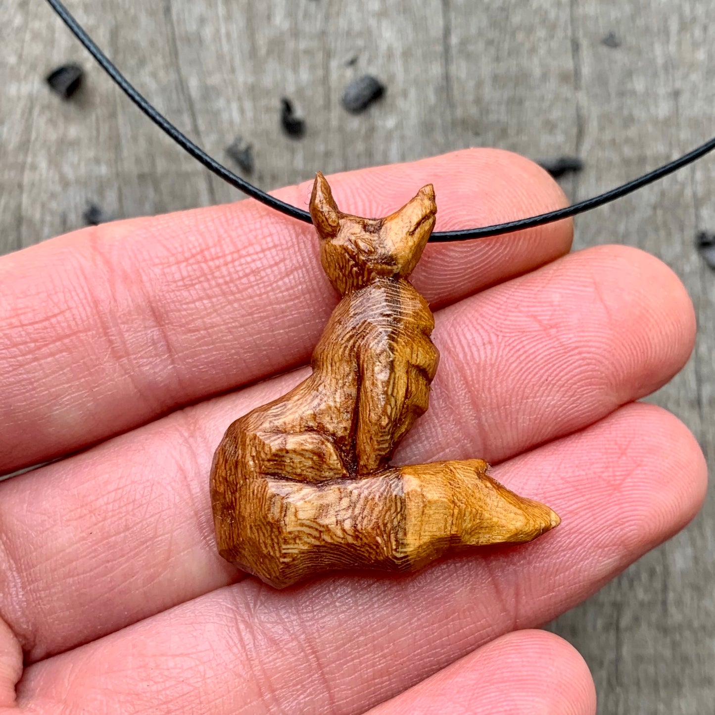 Hand Carved Fox Pendant Necklace, Almond Wood Jewelry