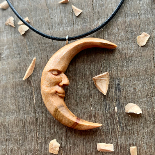 Moon Face Plum Wood Pendant