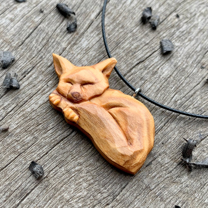 Sleeping Fox Wood Pendant