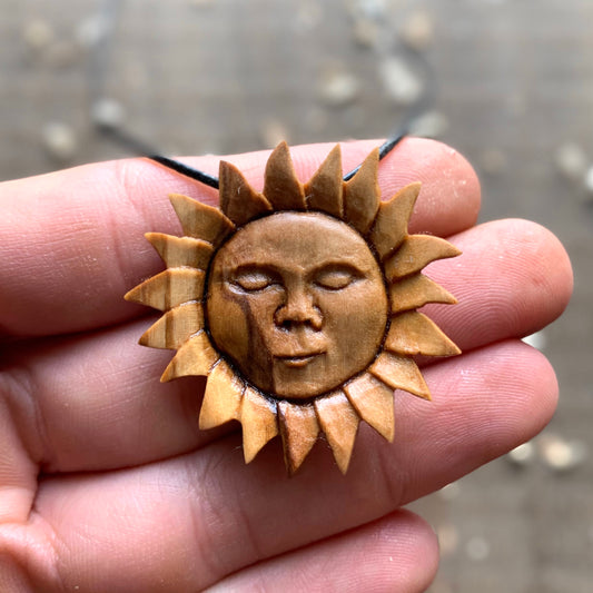 Sun Face Olive Wood Pendant