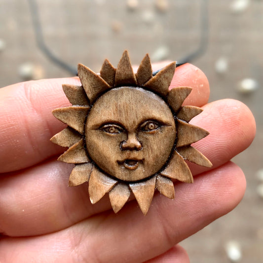 Sun Face Walnut Wood Pendant