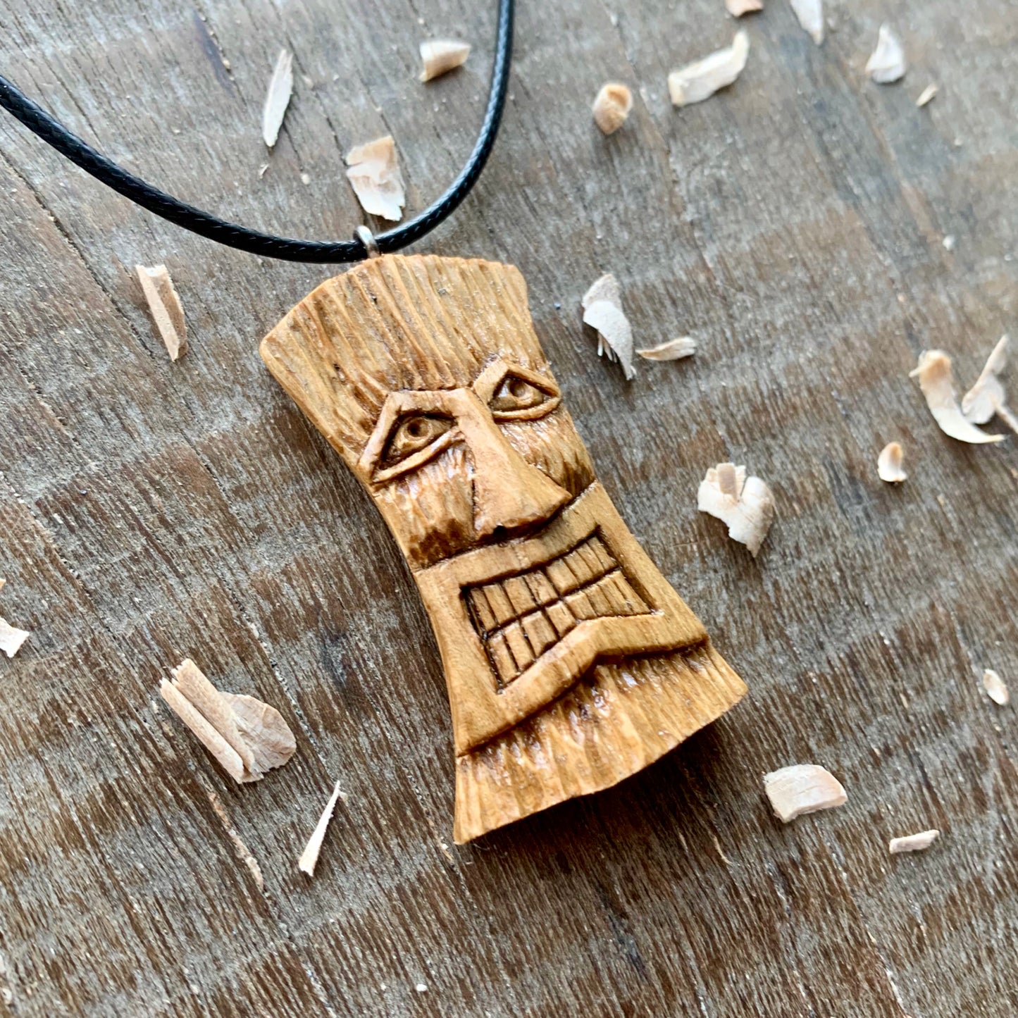 Tiki Mask Oak Wood Pendant