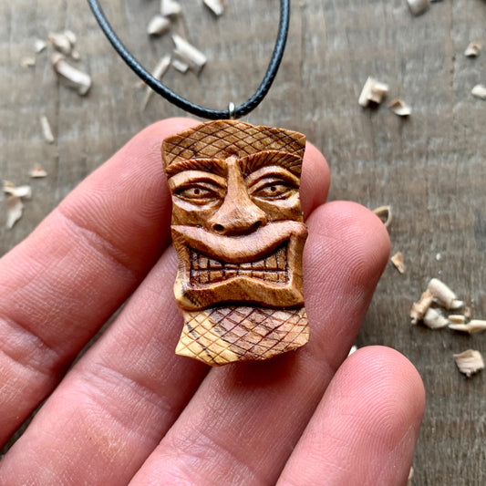 Plum Wood Tribal Tiki Mask Pendant