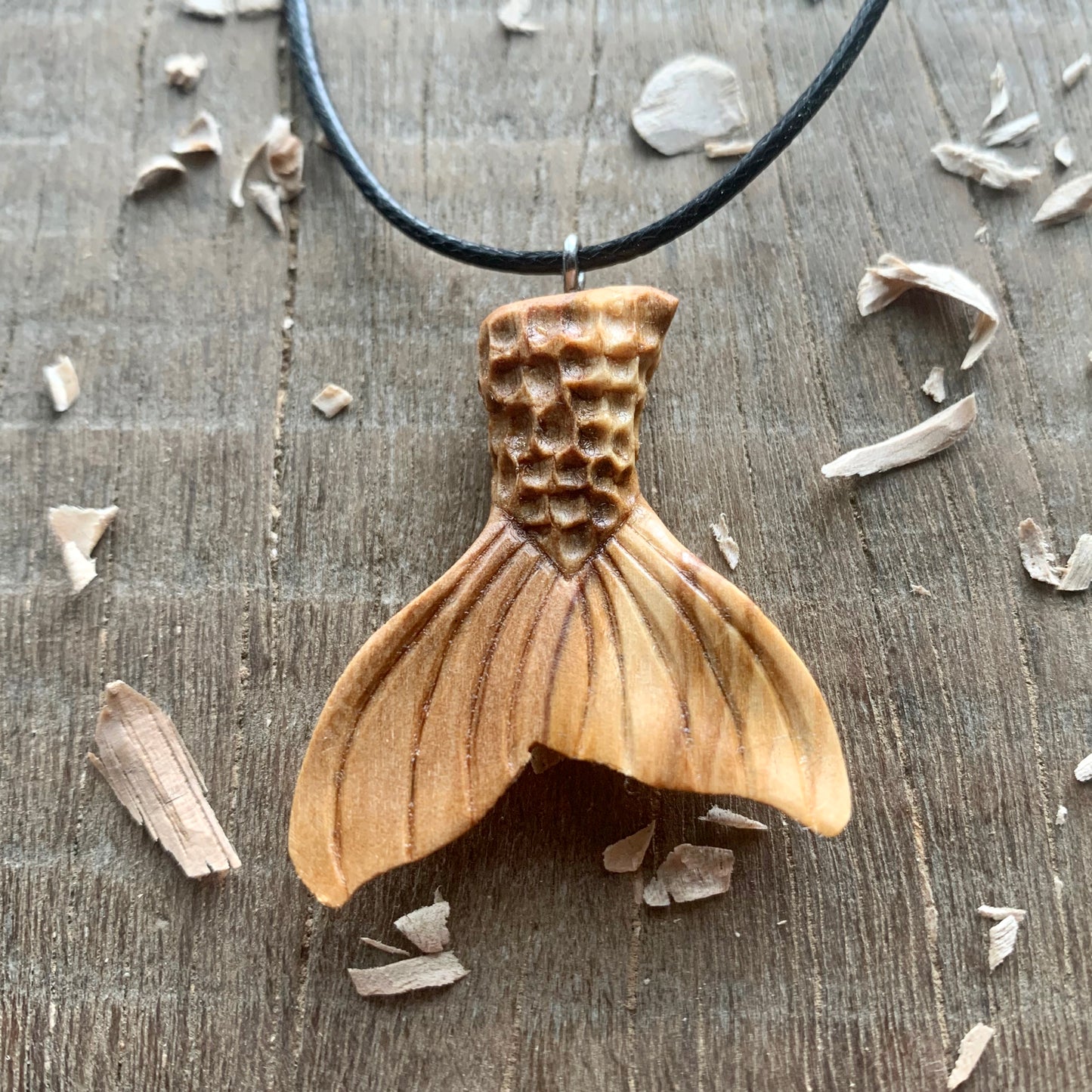 Mermaid Tail Olive Wood Pendant