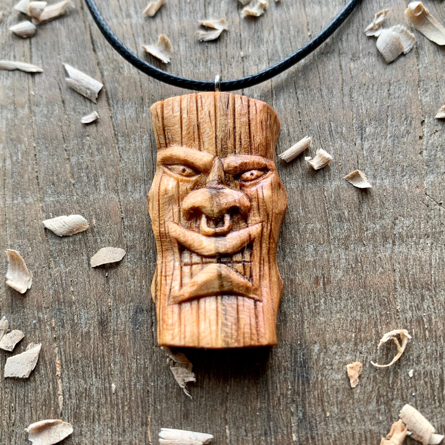 Plum Wood Tiki Mask Pendant