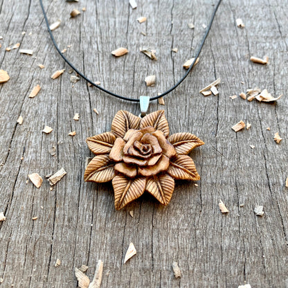 Open Rose and Leaves Pendant