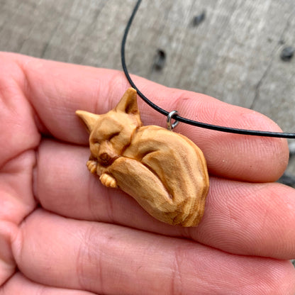 Sleeping Fox Wood Pendant