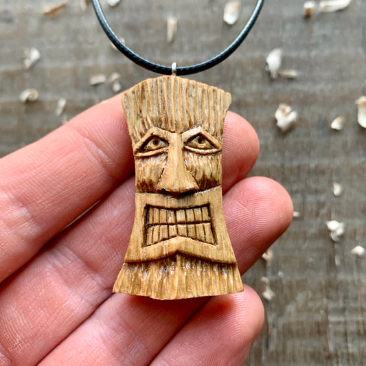 Tiki Mask Oak Wood Pendant