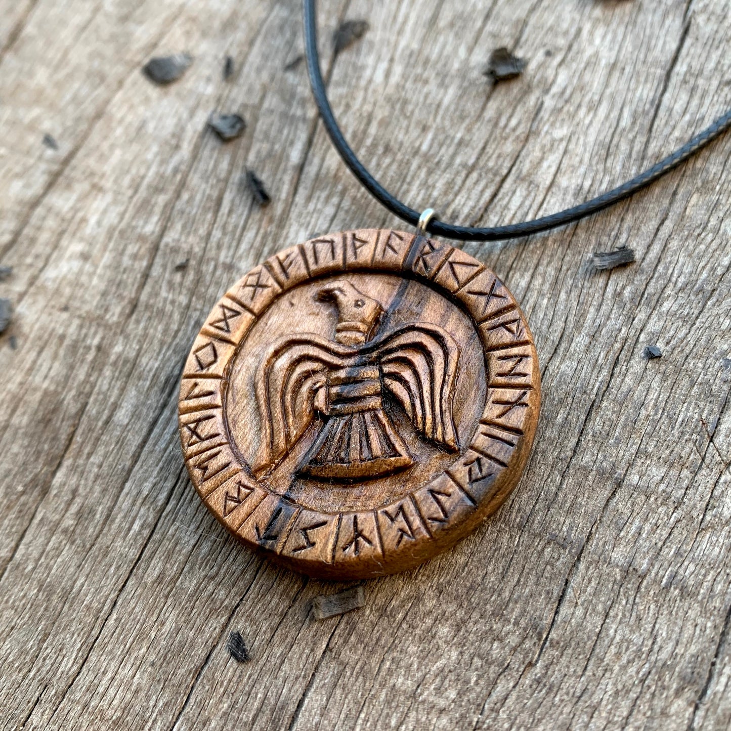 Viking Raven with Runes Pendant