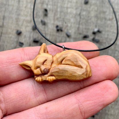 Sleeping Fox Wood Pendant