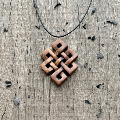 Hand Carved Endless Knot necklace, Celtic Wood Pendant