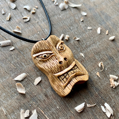 Tiki Tribal Mask Oak Wood Pendant