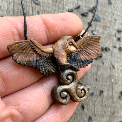 Celtic Barn Owl with Triskelion Pendant