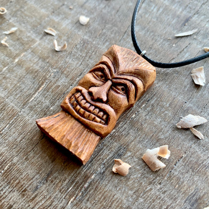 Tiki Mask Plum Wood Pendant