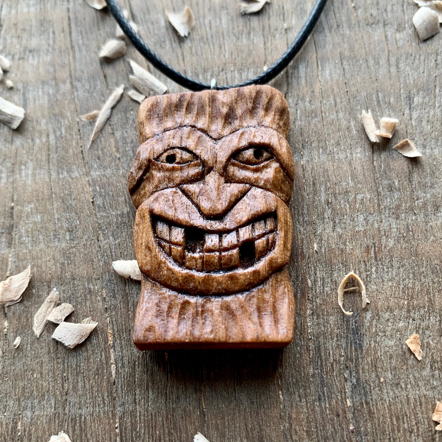 Tiki Tribal Mask Black Walnut Wood Pendant