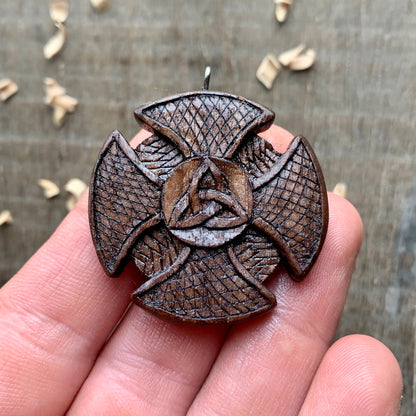 Celtic Cross Triquetra Walnut Wood Pendant