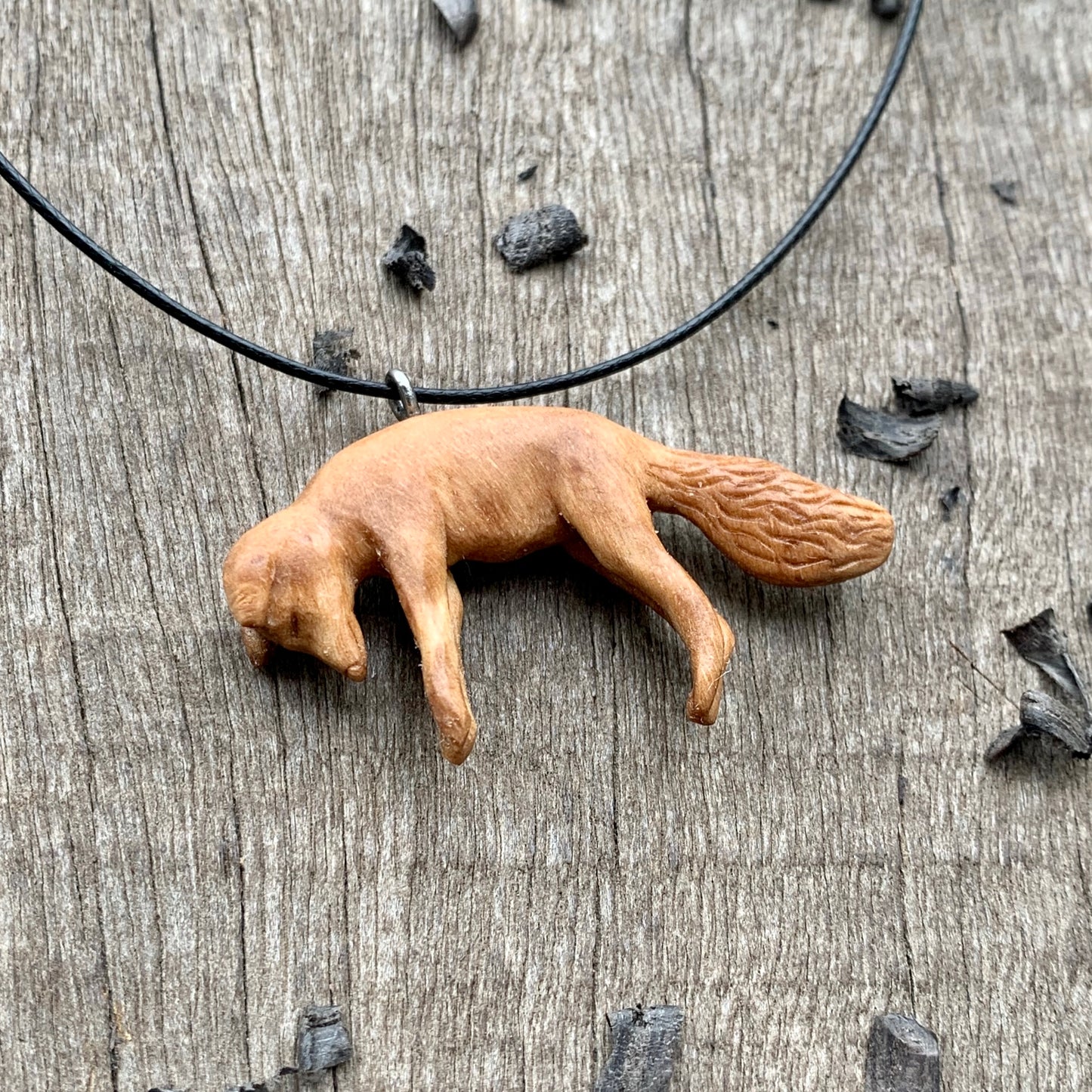 Hand Carved Fox Necklace, Walnut Wood Pendant