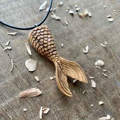 Mermaid Tail Walnut Wooden Pendant