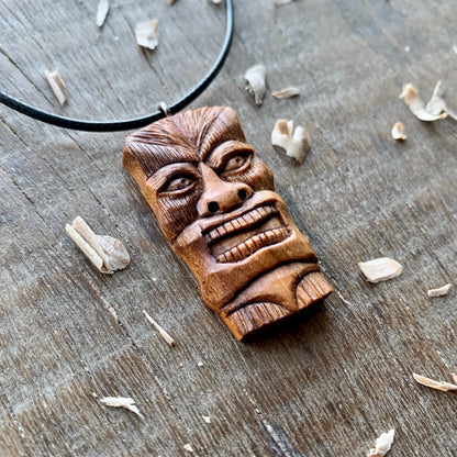 Tiki Tribal Mask Plum Wood Pendant