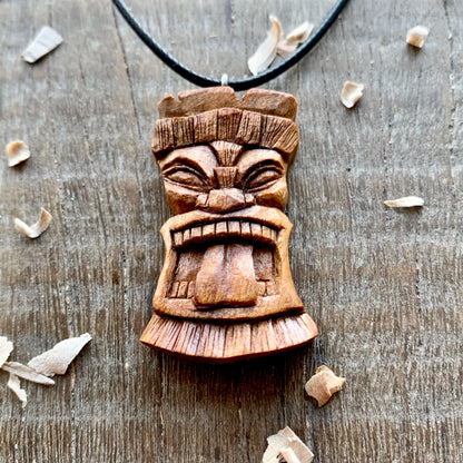 Tiki Totem Plum Wood Pendant