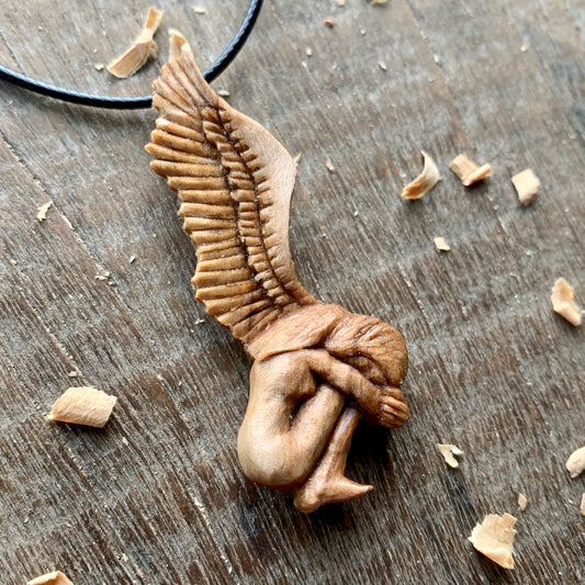 Angel Walnut Wood Pendant