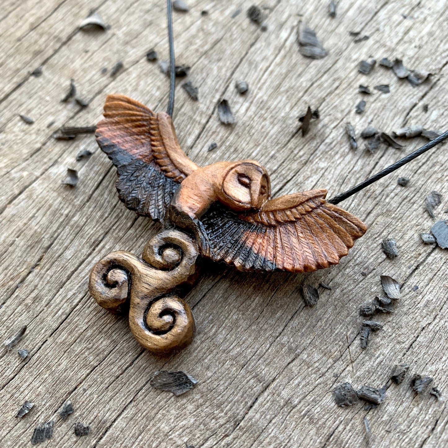 Celtic Barn Owl with Triskelion Pendant