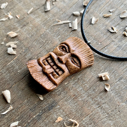 Wooden Walnut Tiki Mask Pendant