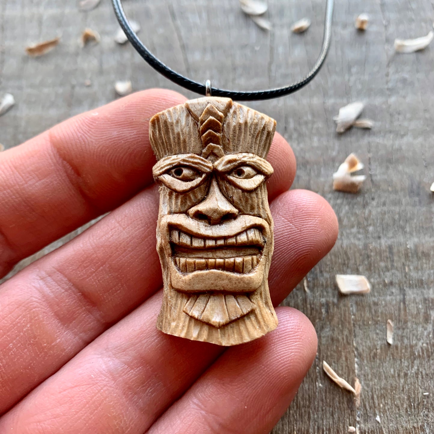 Tiki Mask Walnut Wood Pendant