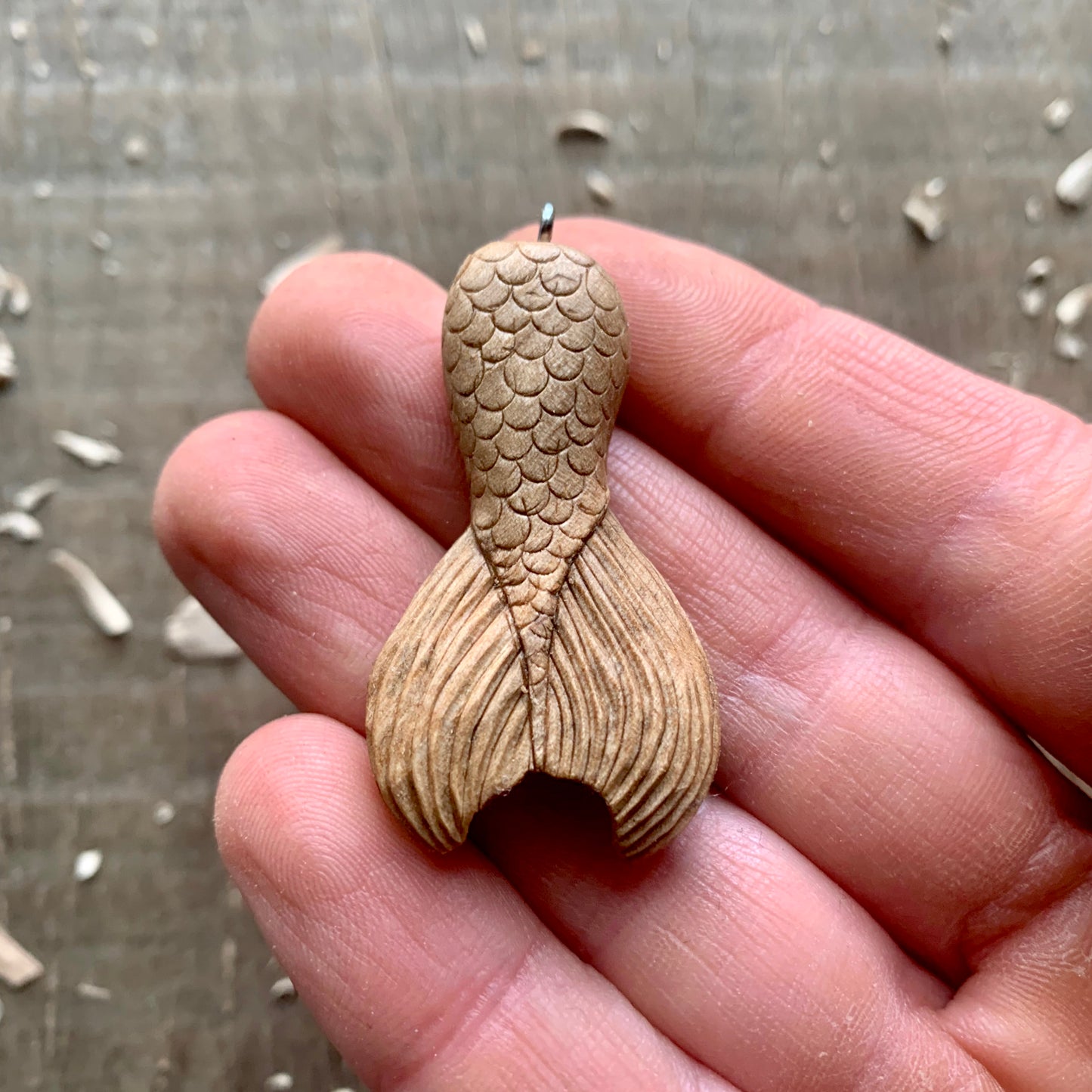 Mermaid Tail Walnut Wood Pendant