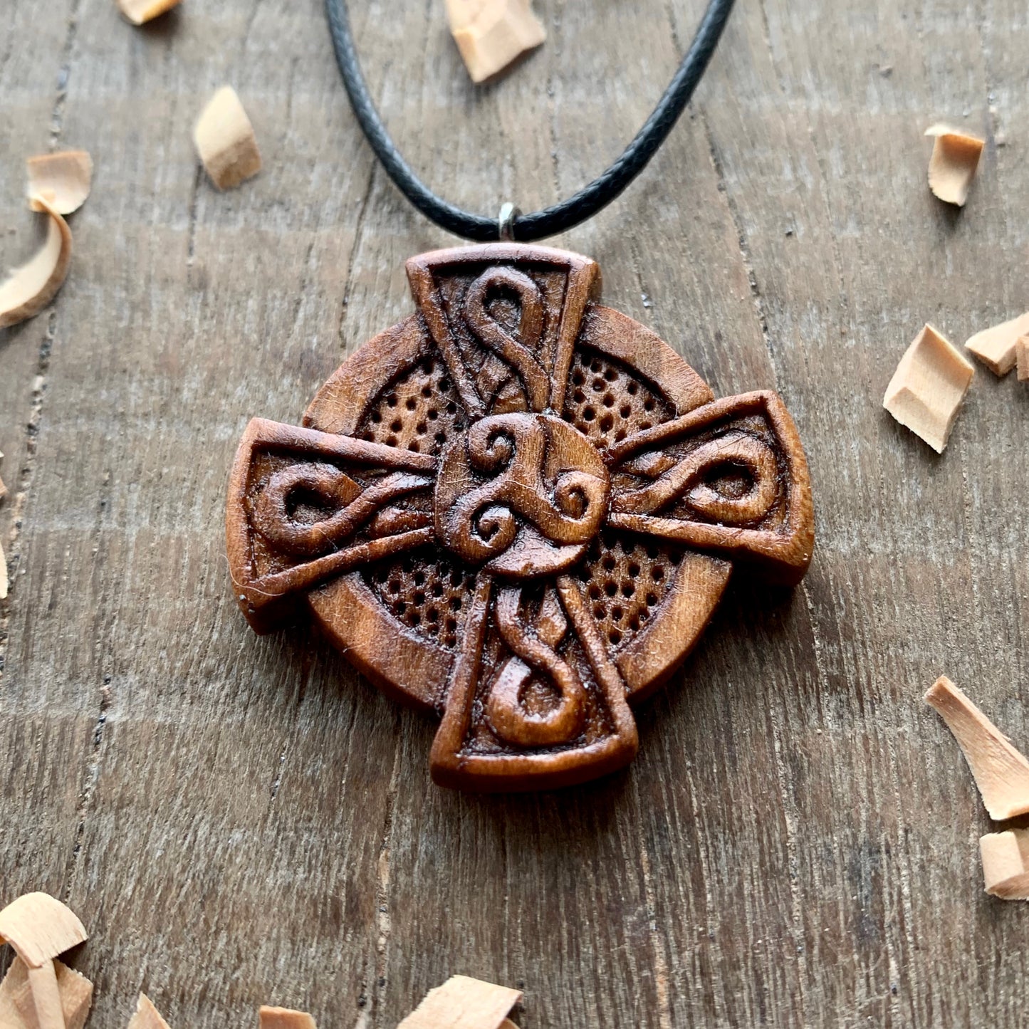 Celtic Cross Plum Wood Pendant