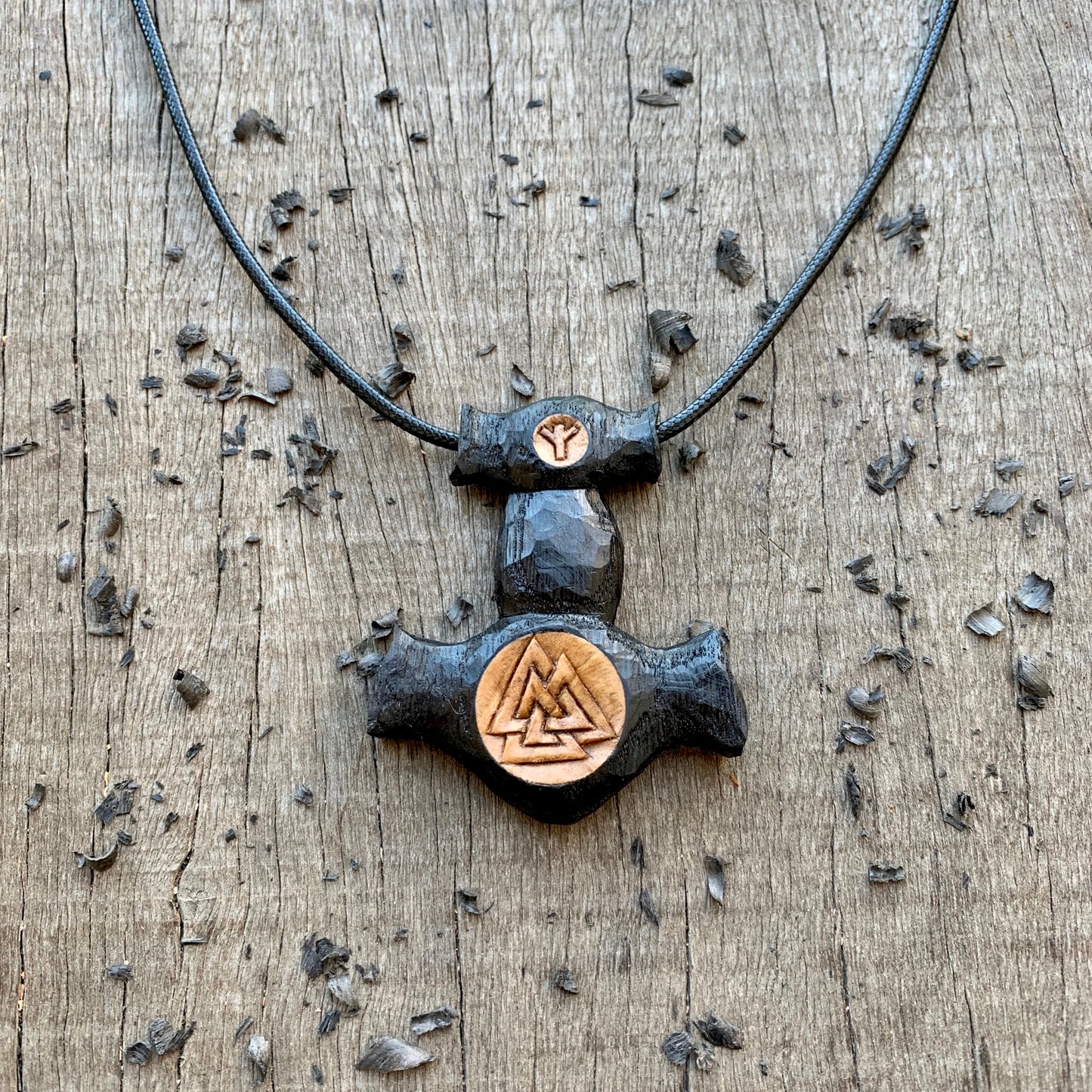 Thor’s Hammer with Valknut and Algiz Rune Pendant