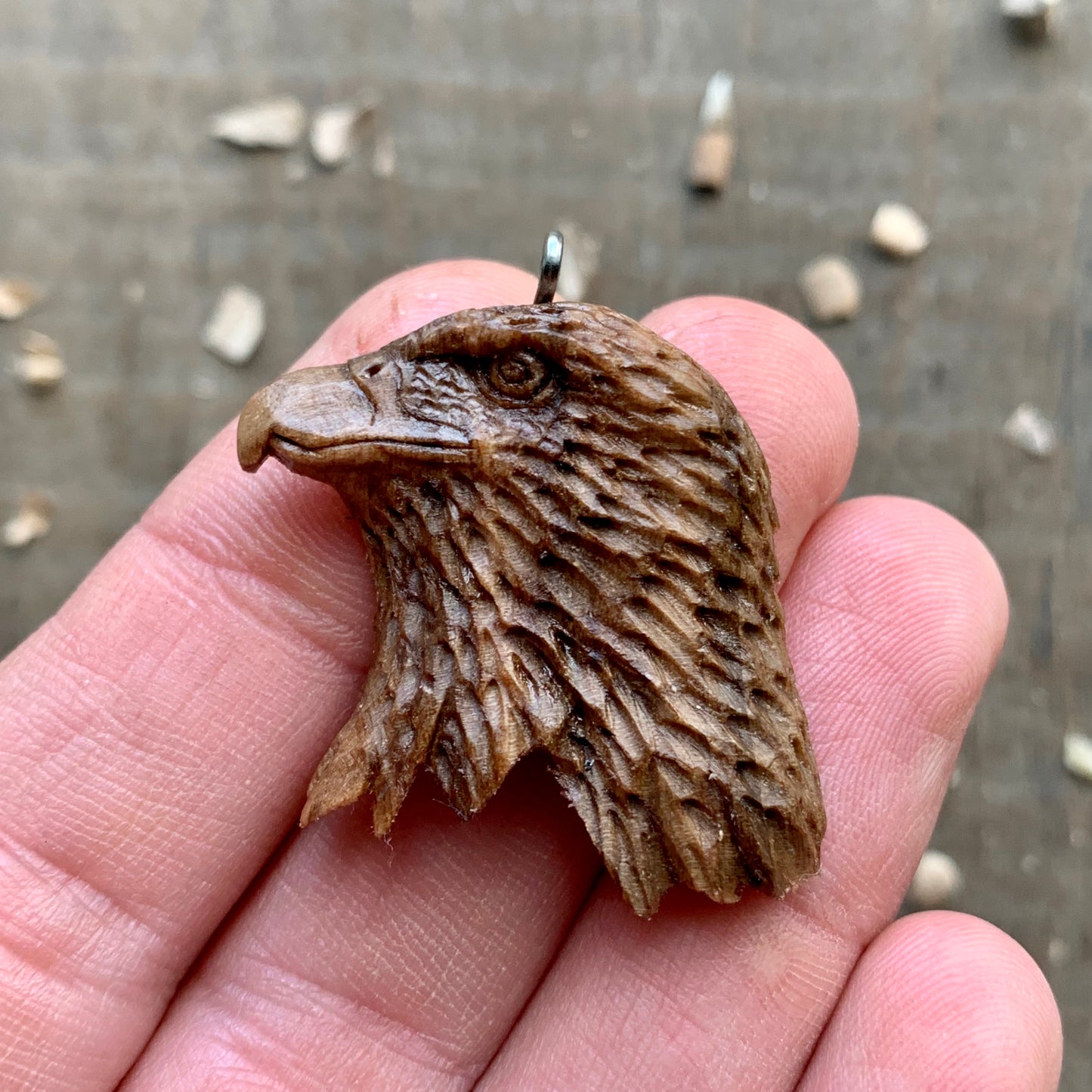 Eagle’s Head Walnut Wood Pendant