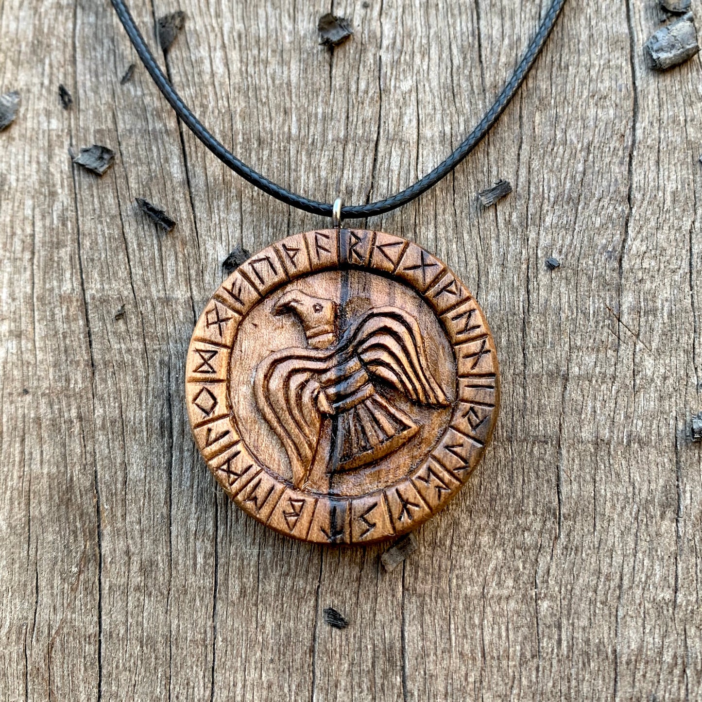 Viking Raven with Runes Pendant