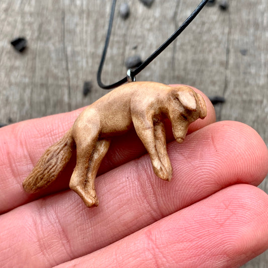 Hand Carved Fox Necklace, Walnut Wood Pendant